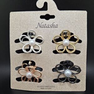 Flower hair clips rose gold silver black gold pearl center hair accessor…